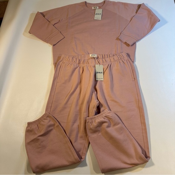 NWT Pact 100% Organic Cotton Pale Mauve French Terry 2-Piece Lounge Sweatsuit - Picture 2 of 9